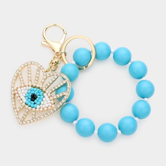 Evil Eye Centered Heart Beaded Stretch Keychain / Bracelet - Picture 1 of 1